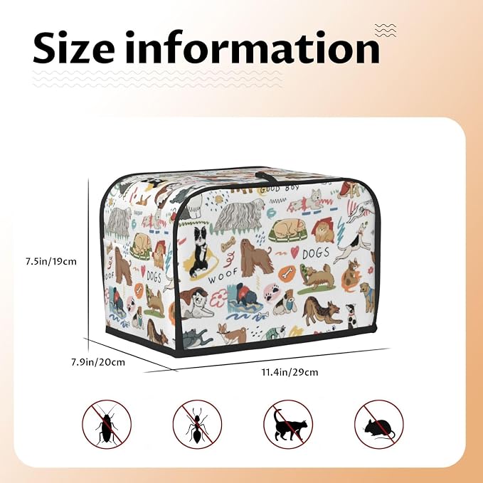 Toaster Cover 2 Slice with Dog Pattern Dustproof Bread Maker Cover Fingerprint Bakeware Protection Wide Slot Toaster Bag Reusable Kitchen Small Appliance Cover