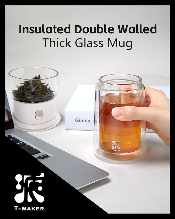 ZENS Modern Glass Infuser Pot, One Touch Tea Maker for Loose Leaf Tea | Glass Teapot with Infuser, Magic Tea Infuser with 6.7oz Insulated Mug and Portable Case for Tea Lovers Gifts
