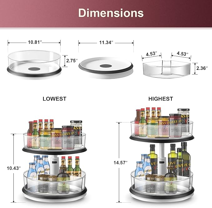 Lazy Susan Medicine Bottle Organizer for Cabinet 2 Tier Clear | 11 Inch Large Turntable for Bathroom Countertop and Pantry