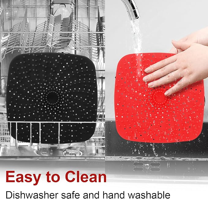 Upgrade Reusable Air Fryer Liners with Raised Silicone | Patented Product | BPA Free Non-Stick Air Fryer Mats | Air Fryer Silicone Tray Accessories | 2 Size Options – 9 Inch Square