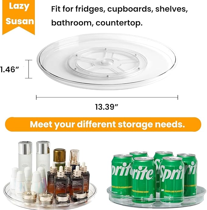 4 Pack Turntable Organizer Non-Skid, Large 13" Cabinet Lazy Susan Clear Turntable Organizer for Pantry Lazy Susan Organizer, Storage Containers for Kitchen, Countertop