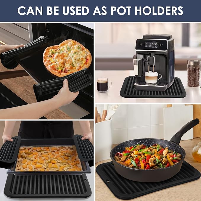 Black Silicone Trivet 16'' X 12'' Silicone Hot Pads for Kitchen Nonslip and Heat Resistant Hot Pads Trivets for Kitchen Quartz Countertops (Black)