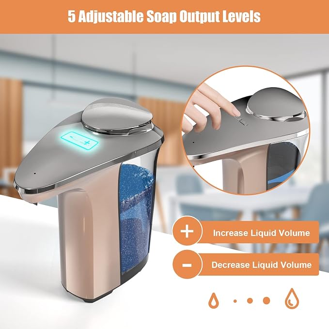 Automatic Soap Dispenser, 17oz Touchless Liquid Dish Soap Dispenser Kitchen | 17OZ Large Capacity, Infrared Sensor, 5 Adjustable Soap Levels, Hand Dispenser for Bathroom Kitchen Sink, Battery Operated