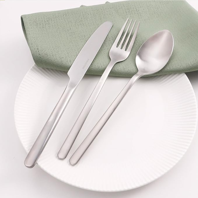 Silverware Set, 20 Piece Flatware Cutlery Set for 4, 18/10 Stainless Steel Silverware Mirror Polished Dishwasher Safe for Home, Restaurant, Wedding, Party, Matte Silver