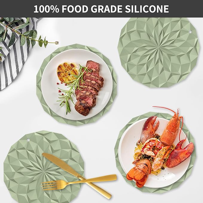 ME.FAN Silicone Trivet Mats - 4 Pack Pot Holders - 7.4'' Thickened Hot Pads for Hot pots, Pans and Dishes, Heat Resistant Silicone Trivet for Table and Counter Top Desert Sage