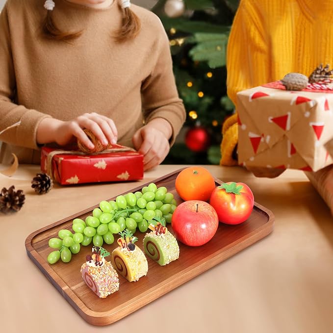 Large Wooden Tray for Party Food Charcuterie Boards Wood Serving Platters | Rectangle Acacia Wood Dessert Cheese Trays Appetizer Snack Plate Dish Fruit Platter for Kitchen Counter Decor Coffee Bar Tray