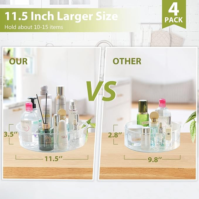 Guzon 2 Pack Lazy Susan Turntable, 11.5" Rotating Organizer with Handles | Pantry Organizers and Storage, Clear BPA-Free Spice Rack for Cabinet, Kitchen, Refrigerator, Table Top, Pantry, Countertop
