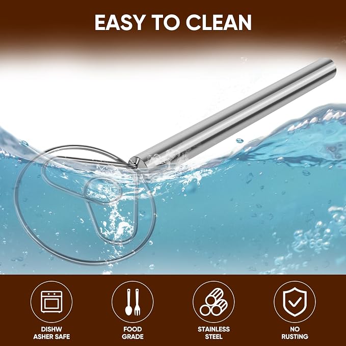 Maxjoy Danish Dough Whisk Stainless Steel for Sourdough Bread | Dutch Dough Hook, Replaces Dough Mixer Spoon & Stick, Food Grade & Rust Resistant, Easy Clean & Dishwasher Safe, Baking Tool
