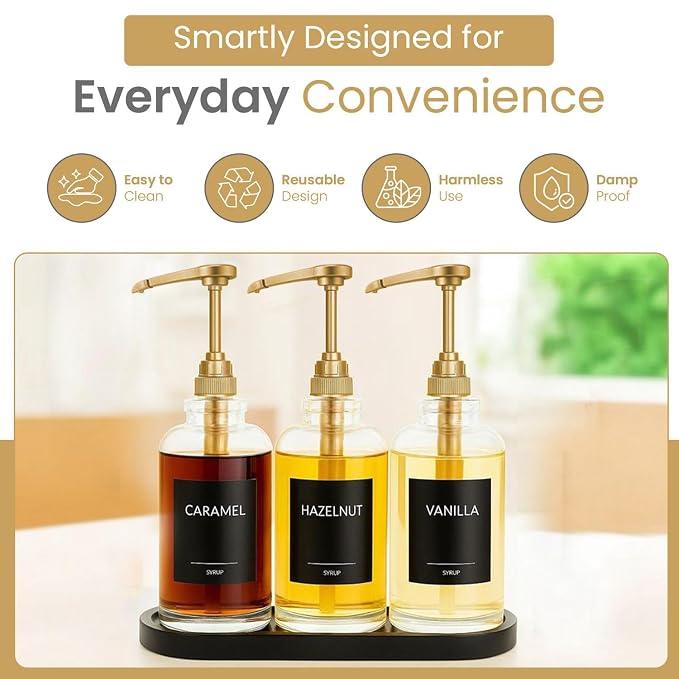 12 Pack Gold Syrup Pump Dispenser for 750ml Plastic Bottles Torani | Consistent Liquid Measurement Accurate Beverage Measurement