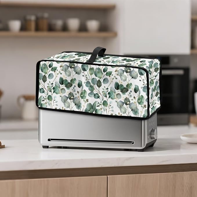 ZDCUSTOM Slim Toaster Dust Cover 2 Slice, Long Slot Toaster Oven Bread Maker Machine Stain Resistant Kitchen Small Appliance Cover Green Sage Leaf