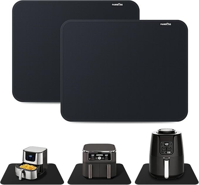 PAWBOSE Heat Resistant Mats for Countertops 15x18 Inch - 2PCS Fireproof Air Fryer Mat, Hot Pad for Ninja, COSORI, Cuisinart, Toaster, Oven & Small Kitchen Appliances - Black