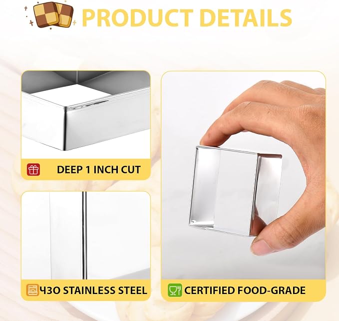 6 PCS Square Cookie Cutter Set - Cookie Cutters (1.5-4 Inch), Stainless Steel Set for Baking, Cookies, Biscuits & DIY - Durable Square Cutters for Holiday & Daily Use