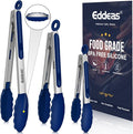 Tongs For Cooking - Kitchen Tong with Silicone Tip 7", 9", 12" Blue | 600°F Heat Resistant Silicone Tong, All Metal handle Locking Tongs with Silicone Tips, Heavy Duty Stainless steel
