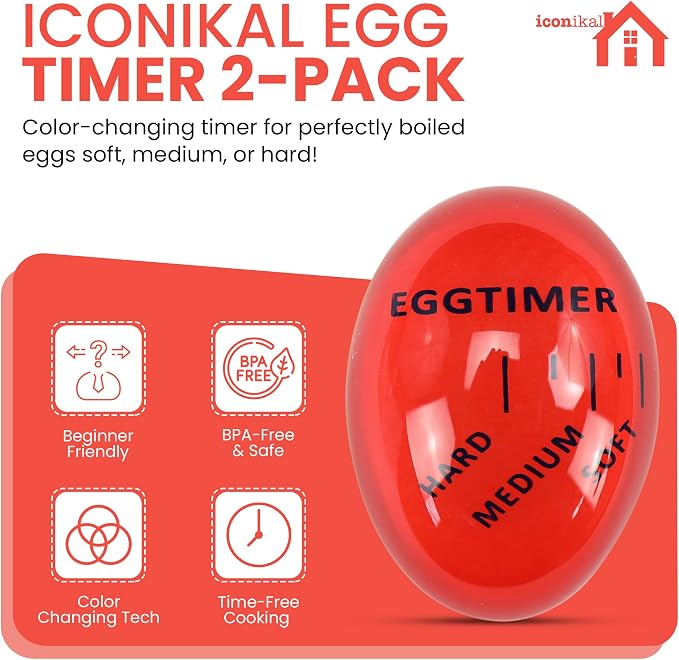 Iconikal Egg Timer 2-Pack BPA Free Color Changing Soft Hard