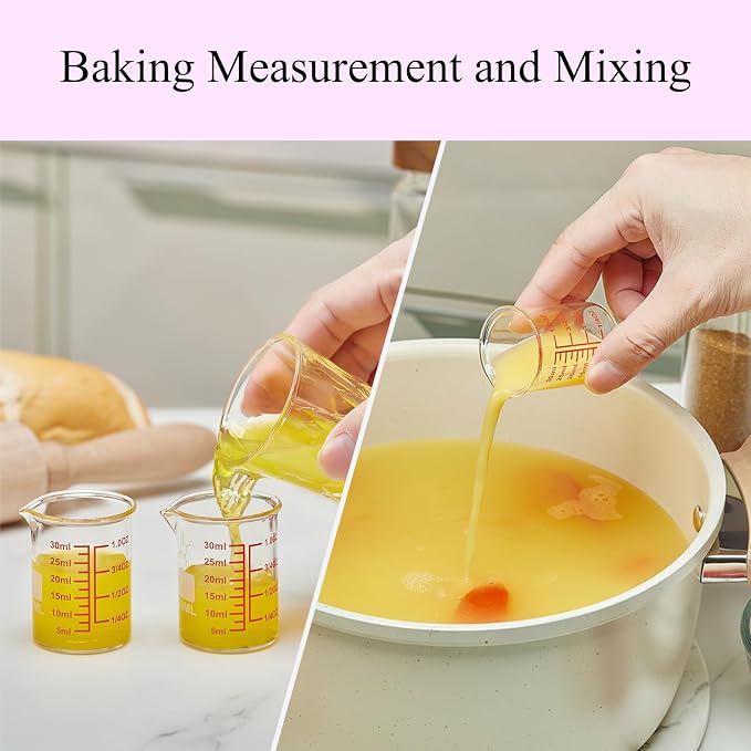 High Borosilicate Glass Measuring Cup-V-Shaped Spout，Glass Measuring Beaker for Kitchen or Restaurant, Easy to Read, 30 ML (1 Oz)-Pack of 2