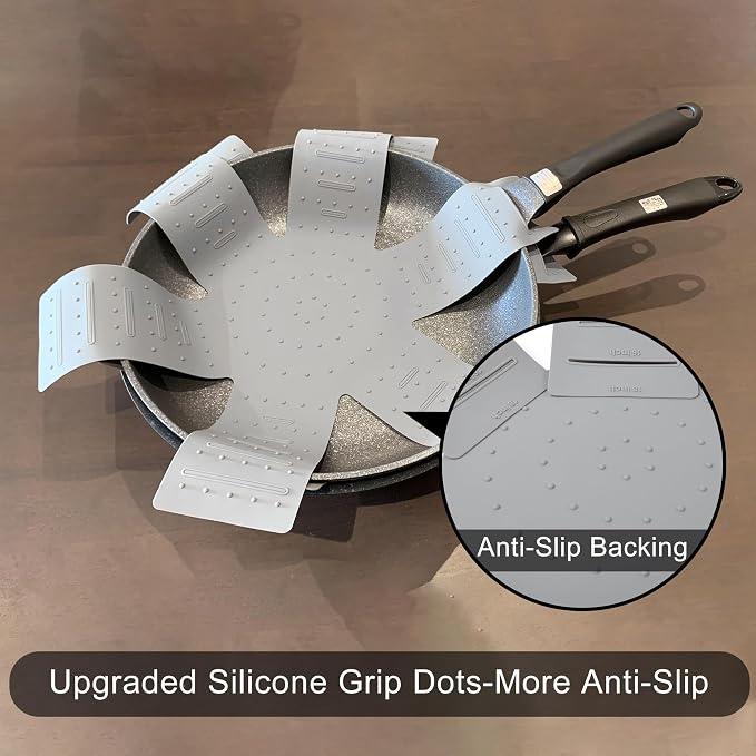 Silicone Pot Protectors - Pan Protectors for Stacking 3 Piece Grey | silicone cookware protector pad liners; stacking pan protector with opening/fixing design to separators pot and pans divider