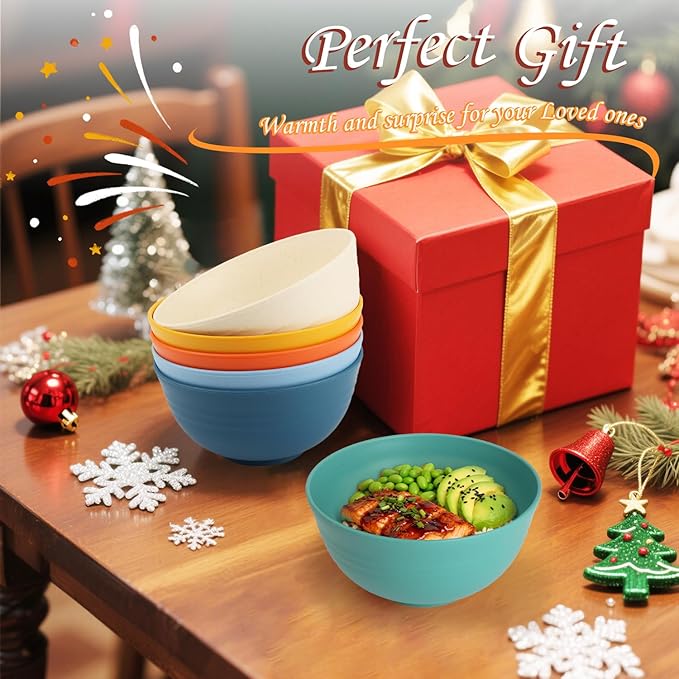 Wheat Starw Cereal Bowls, Unbreakable Bowl Set 6 PCS, Microwave and Dishwasher Safe Bowls, Alternative to Plastic Bowl Reusable, Bowl Set for Kitchen, Picnic, Camping, Party (26 OZ, Colorful)