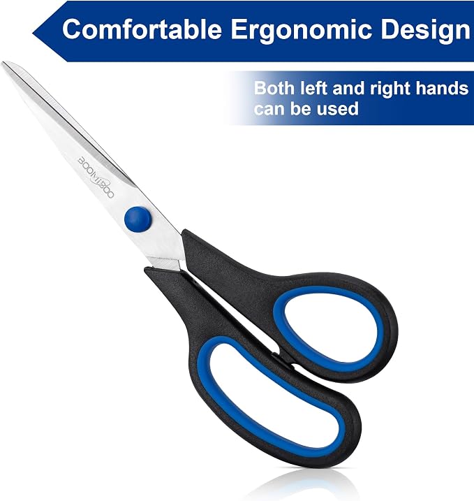 Scissors, BOOMIBOO 8" All Purpose 24 Pack - Comfort-Grip Scissors for Office Desk Accessories Sewing Fabric Home Craft School Supplies, Teacher/Class Supplies, Right/Left Handles