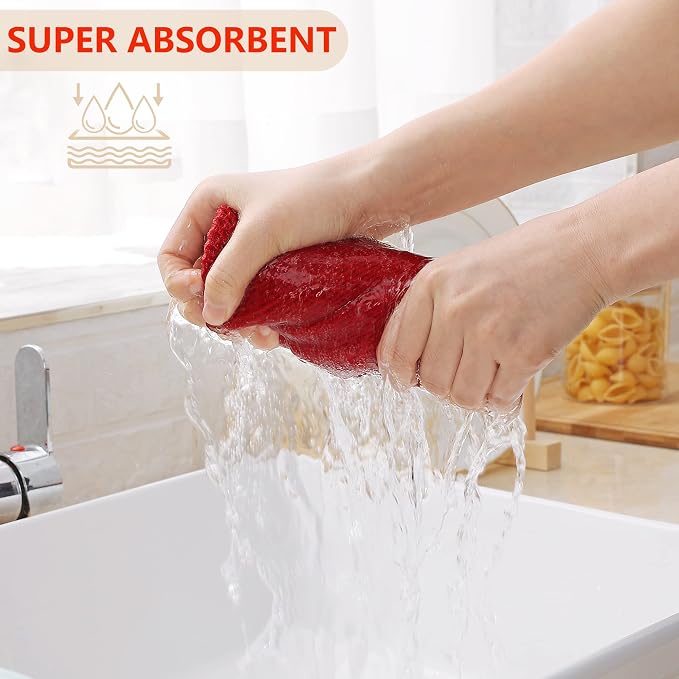 Homaxy 100% Cotton Waffle Weave Kitchen Dish Cloths 6-Pack, Red | 12 x 12 Inches, Ultra Soft Absorbent Dish Towels, Quick Drying Dish Rags with Hanging Loop