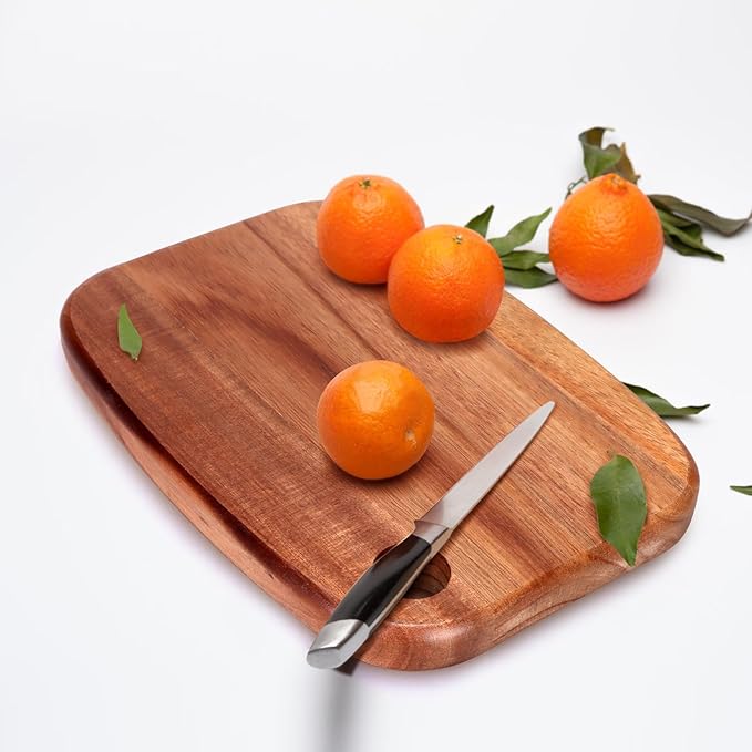 Small Acacia Wood Cutting Boards for Kitchen with Hanging | Mini Wooden Cutting Board for Vegetables, Fruit, Bread, Meat - BPA Free, 9" x 6.5"