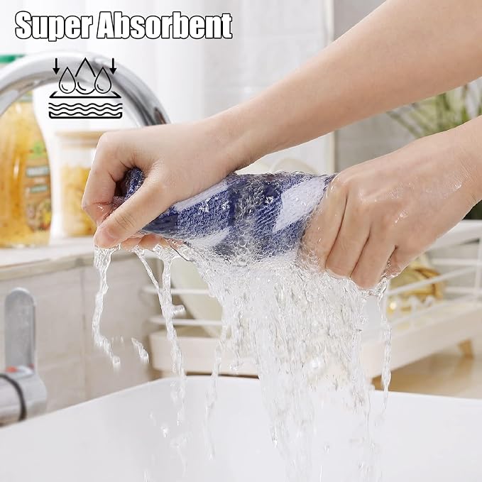 Homaxy Kitchen Towels and Dishcloths Set, Set of 8, Blue & White | Bulk Cotton Waffle Weave Check Plaid Kitchen Towels, Super Soft and Absorbent Dish Cloths, 12 x 12 and 13 x 28 Inches