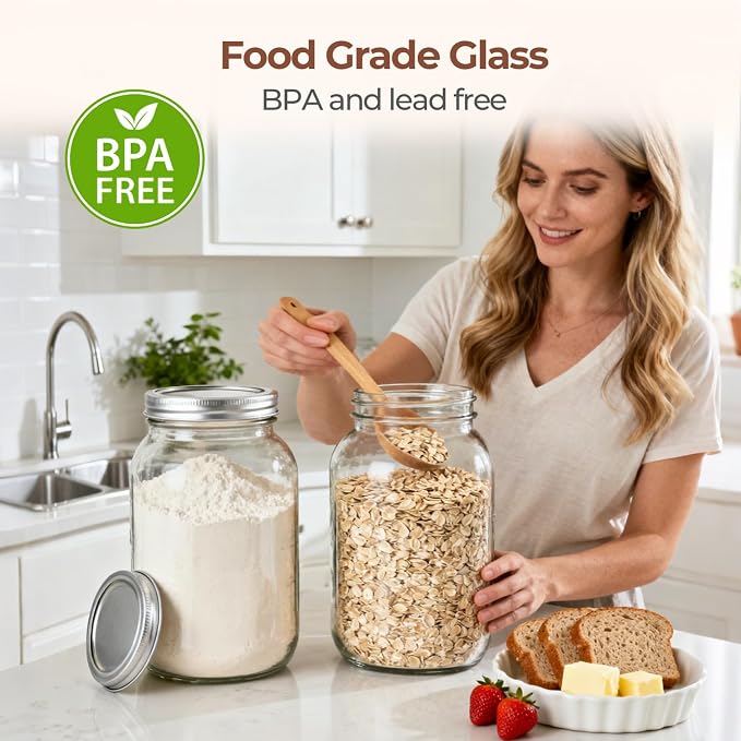 ComSaf 128 oz Wide Mouth Mason Jars 2 Pack, 1 Gallon Glass Jars with Lids | BPA-Free Materials, Large Size, Canning Pickling Sauce, Meal Prep Salad, Sourdough, Flour And Sugar For Baking, Food Storage