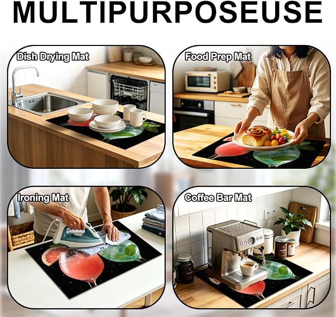 Cocktail Bar Stove Top Cover for Electric Stove, 28x20 In Mat | Heat-resistant non-slip mat holds hot cookware; glass cooktop protector, dish drying; colorful drinks summer kitchen decor