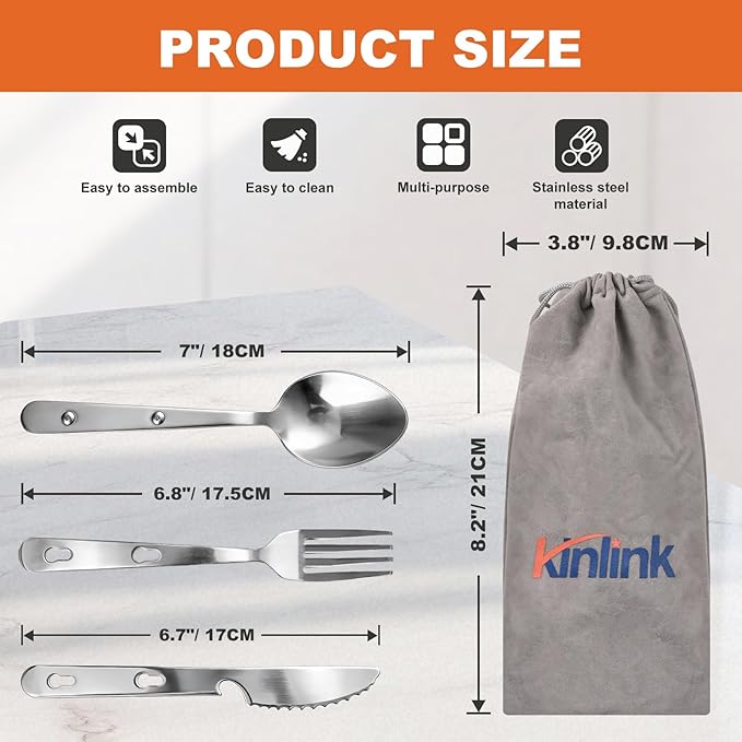 Travel Utensils with Pouch, 4-in-1 Silverware Set 3-Pack with Portable Stainless Steel Spoon, Fork, Knife & Bottle Opener Combo, Cutlery Set for Camping, Hiking, Picnic, Gadgets, Lunch Box for Men