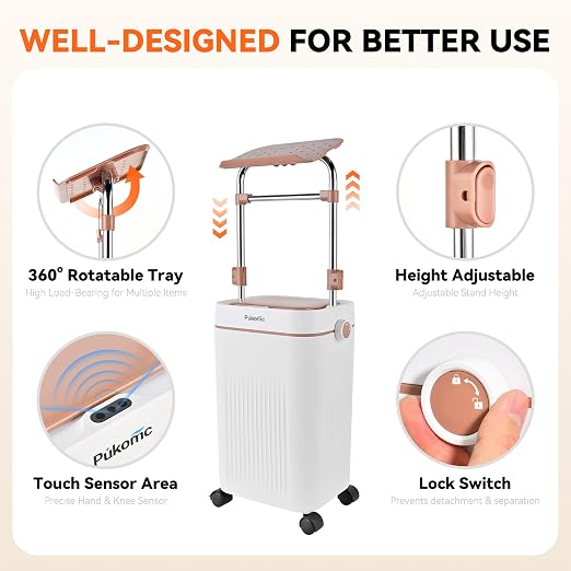 Pukomc Automatic Trash Can, 3.2 Gallon Bathroom Garbage Can | Mobile Rolling Wheels, Height-Adjustable Stand Tilting, Technology Sensor Waterproof Wastebasket for Bedroom Office Bathroom