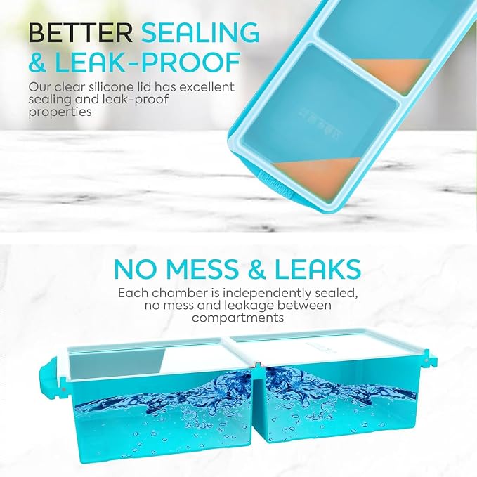 Silicone Freezer Tray With Lid-Soup Freezer Container molds-2-cup Extra Large Ice Cube Tray-makes 4 perfect 500ml portions cubes, For freezing soup,stews,sauces.Oven&Dishwasher-Safe(2-Pack)