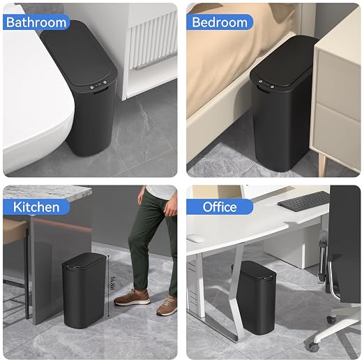 FRESHLIX 5 Gallon Bathroom Automatic Trash Can with Lid, Motion Sensor Touchless Trash Bin,Smart Electric Slim Waterproof Garbage Bin for Toilet, Office, Kitchen, Bedroom, Living Room (Black)
