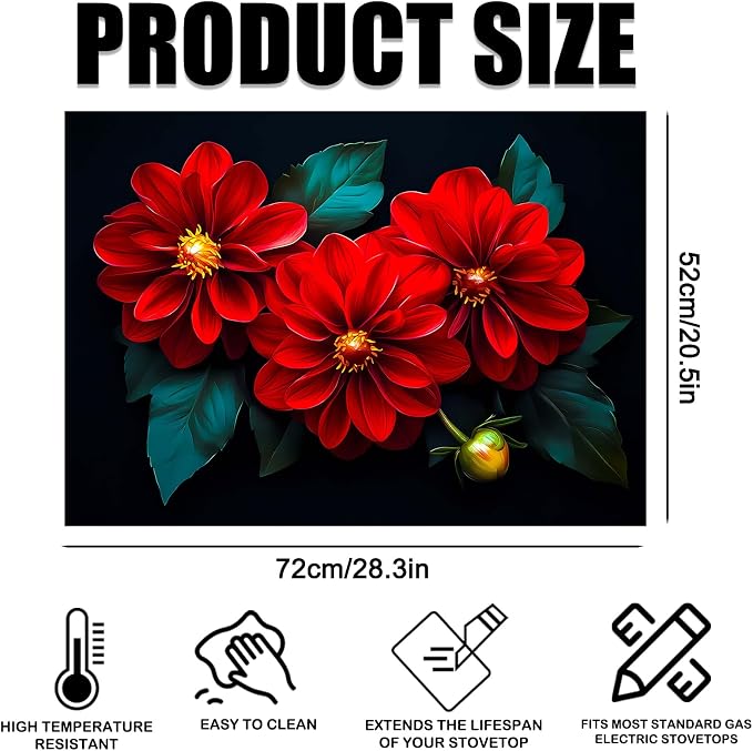 Nuxovilar Stove Top Cover Cooktop Mat 28.3x20.4in Polyester Diatom | Electric Guard Range Countertop Pad Burner Protection Sheet Kitchen Decor Cooking Area Home Accent (Red Dahlia)
