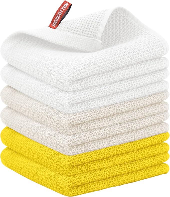 Nialnant 6 Pcs Kitchen Hand Towels, 100% Cotton,13 x 28 in | Absorbent Quick Drying Dish Towels for Washing Dishes, Super Soft Tea Towel