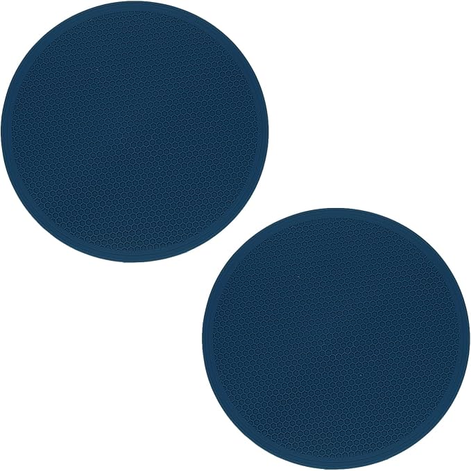 uxcell 2pcs Silicone Trivet Mats 9.8" Dia Round Non-Slip Silicone Pot Holders for Hot Pots and Pans, Heat Resistant Hot Pads for Kitchen Hot Dishes Table Countertops, Dark Blue