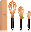 OYV Orange Silicone Whisk Set of 3, 8/10/12 Inch, Dishwasher Safe | Sealed Waterproof Handles, Non-Scratch Silicone-Coated Wires, Nonstick-Safe, Durable Stainless Steel Cores, Easy To Clean