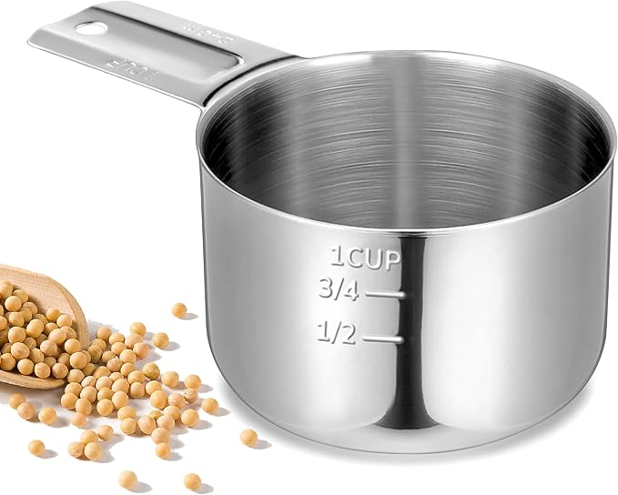 Measuring Cup, 1 Cup Stainless Steel spoon, Great for Wet and Dry Ingredients, Use as Dog Food Scoop,Dishwasher Safe