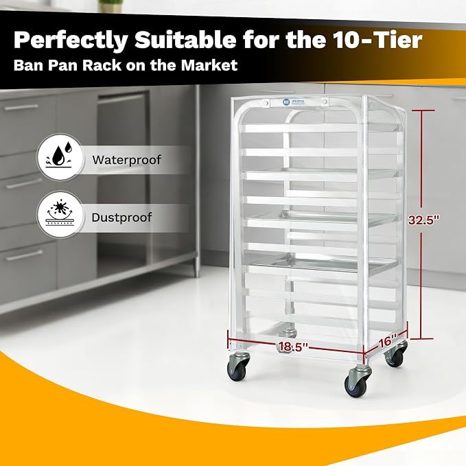 BIEAMA 10 Tier Half Size Bun Rack Cover, Commercial Bakers Racks Cover | Clear PVC Speed Pan Rack Cover with 2 Sided Zippers, 18.5"L x 16"W x 32.5"H
