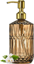 JASAI 18Oz Amber Glass Soap Dispenser with Gold RustProof Pump for Bathroom | Refillable Dish soap Dispenser for Kitchen Sink, Soap Dispenser Bathroom for Hand soap, Lotion, Dish Soap.