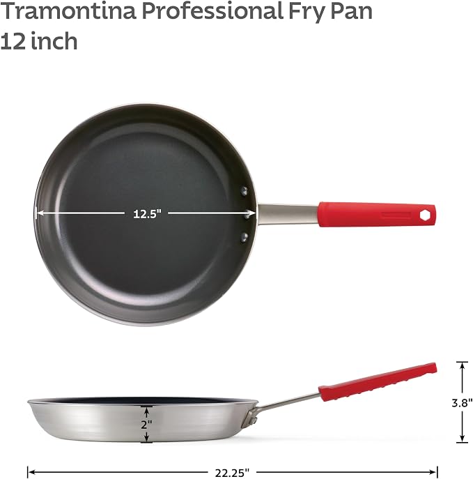 Tramontina Professional 12-Inch Ceramic Non Stick Large Frying Pan | Heavy-Gauge Aluminum Skillet with Ceramic Nonstick Coating, Dishwasher and Oven Safe, Black, Made in Brazil