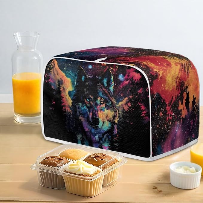 Starry Wolf Print Toaster Oven Dust Cover 2 Slice Anti Fingerprint Bread Maker Cover Decorative Small Kitchen Appliance Covers for Kitchen Counter