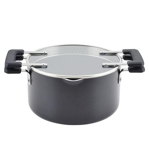 Farberware Cookstart DiamondMax Nonstick Straining Saucepot with Lid, Dishwasher Safe, 6 Quart - Black