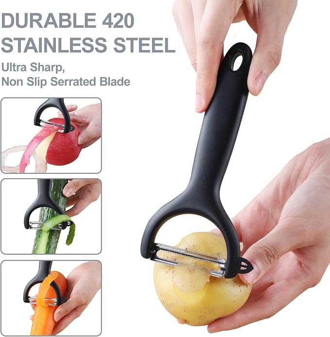 SupMaKin Safe Mandoline Slicer for Kitchen,Adjustable Potato Slicer 1-8 mm | 4 Modes Slice, Strips,Julienne Dicer,Vegetables Slicer Fry Food Cutter,Stainless Steel Blades, Foldable Dishwasher Safe,Gifts