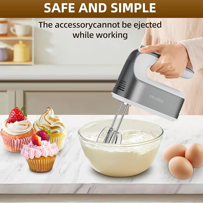 GELANGS-400W Hand Mixer with Turbo Boost - 5-Speed, One-Touch Release, Copper Motor - 5 Dishwasher-Safe Attachments - 110V Heavy Duty Mixer for Baking, Whipping & Dough