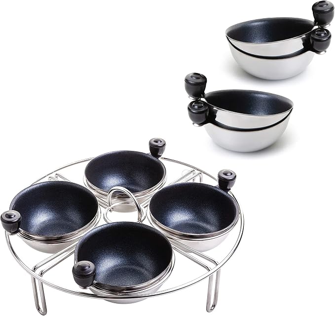 Egg Poacher Insert Stainless Steel Poached Egg Cooker Eggs Poaching Cup PFOA Free Egg Poachers Nonstick, 7.25" Rack Compatible with Skillet Instant Pot Pressure Cooker, 4 Poached Cups