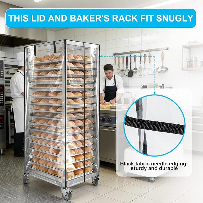 Bun Pan Sheet Rack Cover,Bread Speed Rack Cover with Zipper,Commercial Bakery Racks, 23"x28"x61"Clear PVC Waterproof Dustproof Bread rack Cover with Breathable Mesh Vent (20-Tier TPU)