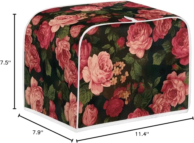 Flower Peony Toaster Cover - 2 Slide Wide Slot Small Appliance Decoration Accessory, Dustproof Bakeware Cover, Red