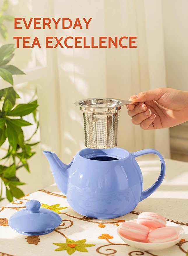 Sweese Porcelain Teapot 27 oz with Infuser for Loose Leaf Tea, Dusty Blue