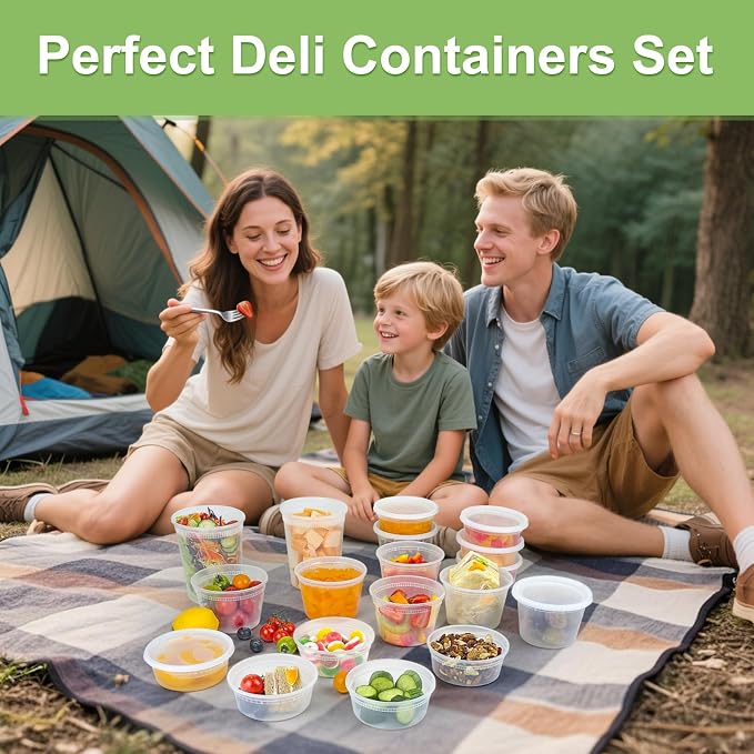 60 Sets (120-Piece) Deli Containers with Lids, 32/16/8 oz X 20 Set Each | Leak-Proof & BPA Free Airtight Takeout Plastic Food Storage Containers for Soup, Freezer/Microwave