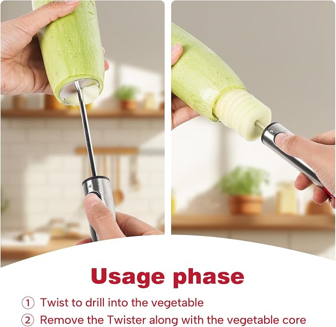 Cook Guy Multi-Purpose Veggie Drill - 4 Sizes Vegetable Corer Tool | Zucchini Corer & All-in-One Vegetable Corer for Potatoes, Carrots | Ergonomic Anti-Slip Handle