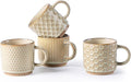 GBhome 8 OZ Stackable Coffee Mugs Set of 4, Ceramic Coffee Cups Set | 4 Assorted Designs, Embossed Mugs with Texture Patterns for Espresso/Tea, Dishwasher&Microwave Safe, Khaki